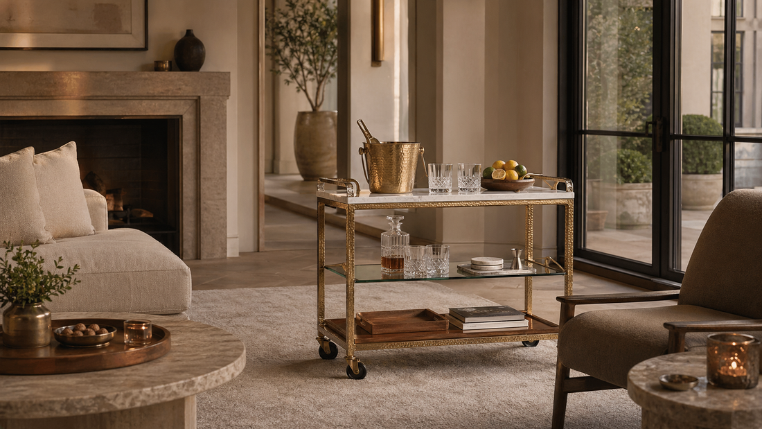 The TATPUB Hosting System positioned beside a sofa and lounge chair for room-fit guidance.