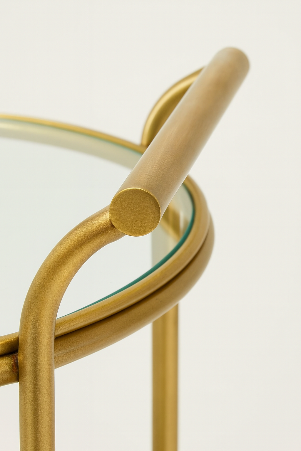 AURUM‧Round Serving Cart — Hand-Push Bar Trolley, Brass Finish, 2/3-Tier with Tempered Glass