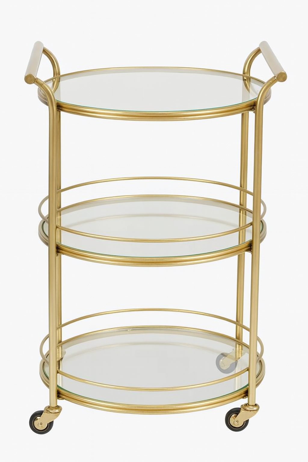 AURUM‧Round Serving Cart — Hand-Push Bar Trolley, Brass Finish, 2/3-Tier with Tempered Glass