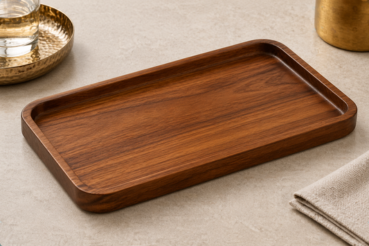 TATPUB FSC Teak Serving Tray in warm luxury product photography